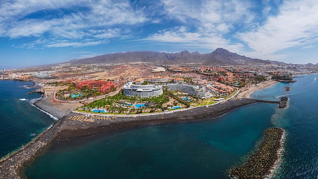 Aerial view of playa del beril and del duque, Tenerife, Costa Adeje.
